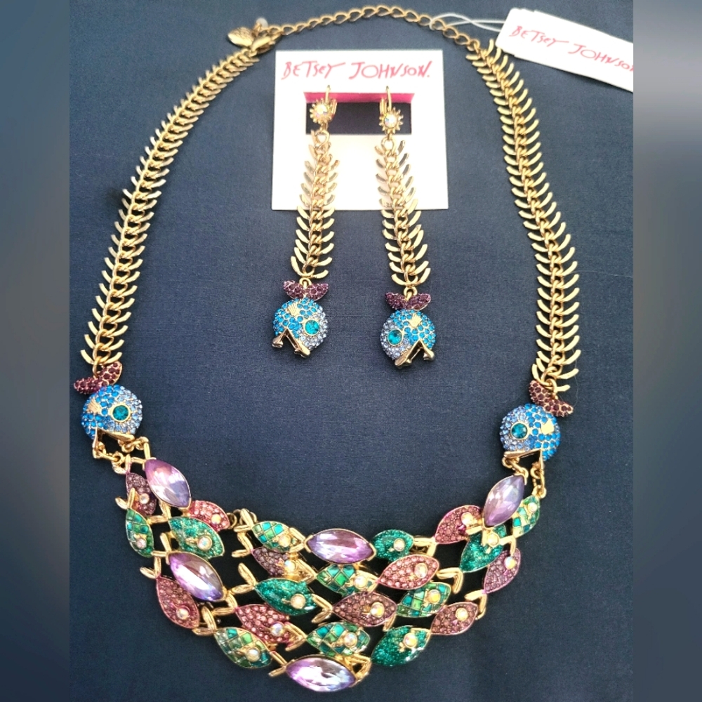 Betsy Johnson necklace and earrings.